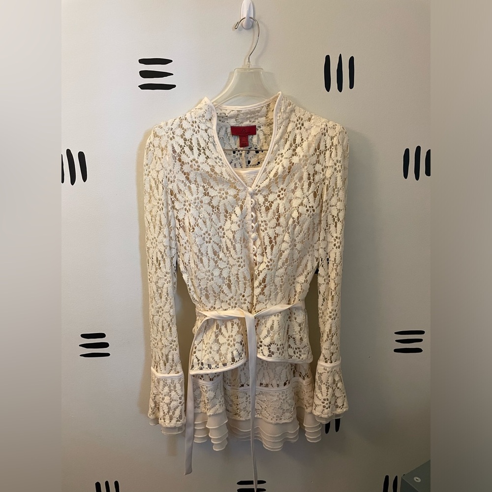 JS Collection white lace three piece skirt suit